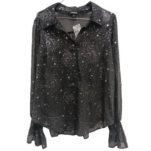 torrid Tops - Torrid Womens Black Star Print Tissue Weight Top Size 12 Chiffon Puff Sleeve NEW